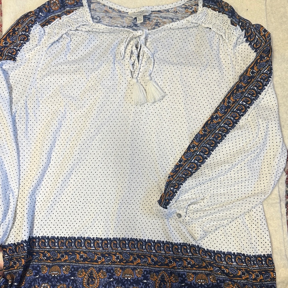 Free People White and Blue Boho Blouse